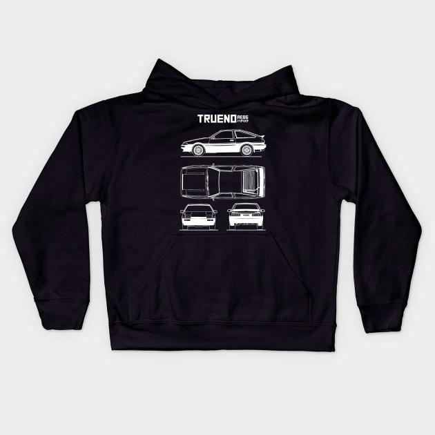 AE86 Toyota Trueno Blueprint Kids Hoodie by Industree Designs